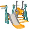 Scivolo 3 in 1 per Bambini con Altalena Regolabile, Canestro e Palle per Cameretta e Giardino, 152x149x107cm, Blu, Grigio, Giallo
