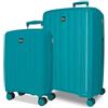 ROLL ROAD Joumma Roll Road Acadia Set di Valigie Verde Turchese 55/65 cm Rigido Polipropilene Lucchetto a Combinazione Integrato 105L 6kg 4 Doppie Ruote Estensibile Bagaglio a Mano