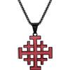 Flongo Collana da uomo con croce di Gerusalemme, in acciaio inox, colore rosso, ciondolo a forma di croce, simbolo di fede, forza coraggio, regalo religioso per uomini, chiesa, battesimo, Pasqua