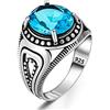 TAKILINGO Anello da uomo turco in argento Sterling 925 massiccio con pietra acquamarina