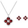 PHNIBIRD Collana Orecchini Donna Set in Argento Sterling 925 di Nascita Trefle a 4 Foglie Ciondolo con Pietra Portafortuna di Gennaio Granato San Valentino per Lei