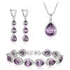 Clearine Set di Gioielli da Sposa per Donne Damigella d'Onore, Argento Placcato Viola Goccia Zirconia cubica Collana Lunga Orecchini Pendenti Bracciale per Festa Prom