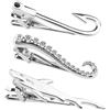 SG Store Set con 3 fermacravatta argentati, gancio da pesce, fermacravatta a forma di polpo, a forma di squalo, accessori per abbigliamento per uomini e ragazzi, rame