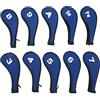 Xzcvalimn 10 copricapi per ferri da golf con stampa numerica, copricapi in neoprene con cerniera per ferri da golf, set blu royal per golfisti uomini e donne, copricapi protettivi (Cerniera bianca)