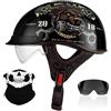 KHBTFNB Retrò Mezzo Casco, Adulto Uomini Donne Stile Tedesco Casco a Faccia Aperta, Personalità Harley Caschi Motociclisti, ECE/DOT Certificato, per Scooter Incrociatore Chopper Moto