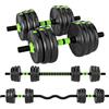 SPORTNOW Set di Manubri Palestra Regolabili 3 in 1 da 30 kg, Pesi Palestra con Impugnatura Antiscivolo in Plastica e Sabbia, come 2 Manubri, Bilanciere Palestra, Allenamento Forza Fitness Casa, Verde