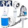 BYZESTY Doccia da campeggio portatile con pompa ricaricabile, doccia da campeggio con pompa, soffione doccia e tubo da 2 m, ugello ad alta pressione, doccia mobile per esterni per lavaggio auto, viaggi