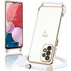Micoden Cover per Samsung Galaxy A13 4G in silicone con collana con motivo cuore d'amore carino, custodia con cordino, cordino in corda per Samsung Galaxy A13 4G, colore: Bianco