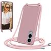Jrkvniv Cover per Samsung Galaxy S25 Edge con Cordino, Morbido TPU Silicone Case con Laccio Tracolla, Regolabile e Rimovibile, Antiurto AntiGraffio Case per Samsung Galaxy S25 Edge, Rosa