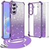 Yutwo Cover per Samsung Galaxy A57 5G con cordino, collana Cover Glitter Trasparente Antiurto, con Paillettes Rimovibili e Cornice Elettroplaccata, Compatibile con Samsung Galaxy A57 5G, Viola