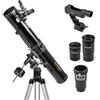 Omegon Telescopio Omegon N 76/900 EQ-2 | Telescopio a specchio Newton | Precisa montatura EQ-2 | Per luna e pianeti | Accessori completi inclusi | Adatto anche per principianti e astronomi amatoriali