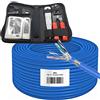 ARLI Cavo di posa Cat8.1 da 50 m + set di attrezzi 4 in 1 | pinza crimpatrice, strumento LSA, tester di rete e spelafili | fino a 40 Gbps e 2000 MHz | S/FTP LSZH | Set completo per installazioni di