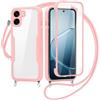 FERLAN Cover per Oppo A6X 5G/Oppo A6X 4G con Cordino, 360 Gradi Antiurto Custodia con Protezione Schermo Integrata Trasparente Rugged TPU Bumper Doppia Protettiva Cover per Oppo A6X 5G/Oppo A6X 4G -Rosa