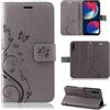 betterfon Custodia compatibile con Wiko View 4 / View 4 Lite | Custodia a portafoglio in pelle PU di alta qualità per View 4 / View 4 Lite | Custodia a portafoglio con fiori | Grigio
