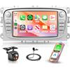 Rimoody 2G+64G Android Autoradio per Ford Focus II S-Max Mondeo Galaxy Il C-Max 7 Pollici Autoradio con Senza Fili Carplay Android Auto FM/RDS/EQ WiFi Navi GPS Mirror Link Bluetooth Retrocamera
