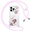 Yoedge Cover con Cordino per iPhone 13 Pro 6,1, Trasparente Aesthetic Disegni Fiori Custodia con Collana Tracolla Laccio Collo, Sottile TPU Bumper Silicone + PC Antiurto Protettiva Case,12