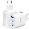 TOPADRE 45W Caricatore USB C Rapido, 2Pcs 3Porto Presa Multiplo USB, Spina Alimentatore Type C Caricabatterie per Samsung Galaxy S24 /S23 per iPhone 15/14/13, Spinotto Muro Adattatore, Bianco