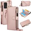 Generic Custodia per Samsung Galaxy A53 5G, blocco RFID, tasca con cerniera, porta carte di credito, pelle PU, custodia a portafoglio con cordino, polso, anello, per uomo e donna, oro rosa