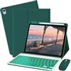 Bxomteng Custodia per tastiera per iPad 10a / A16 di 11a generazione 2022/2025-7 colori retroilluminata con portapenne e mouse (verde scuro)