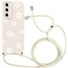 Coalbooliy Custodia con Cordino per Samsung Galaxy S25 5G 6,2 Cover Aesthetic Fiore Bianco con Laccio Collana Morbido TPU Bumper Silicone Protezione della fotocamera Case Cellulare Girocollo, 05