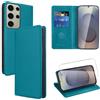 Vauki Cover in pelle per Samsung Galaxy S25 Ultra 6,9 con 1 vetro temperato Custodia a portafoglio in PU porta carte di credito, supporto a portafoglio, chiusura magnetica, antiurto, antigraffio