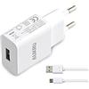 Aukru Caricabatterie USB da Muro portatile 5V 2A per smartphone, tablet, MP4/MP3, Con Micro USB cavo, colore Bianco