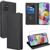 Vauki Cover per Samsung Galaxy A51 4G con 1 Vetro Temperato Custodia in Pelle PU Slot Schede Flip TPU Silicone Case Supporto Stand Magnetica Antiurto Caso per Samsung Galaxy A51 4G 6.5, Nero