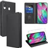 Vauki Cover per Samsung Galaxy A40 con 1 Vetro Temperato Custodia in Pelle PU Slot Schede Flip TPU Silicone Case Supporto Stand Magnetica Antiurto Caso per Samsung Galaxy A40 5.9, Nero