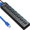 Retoo Hub USB 3.0 7 porte USB distributore 5 gb/s, hub dati con interruttore separato, porta di alimentazione con singoli interruttori di alimentazione a LED, compatibile con laptop, PC e altri