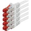 1aTTack.de 5x 0,5m cavo Ethernet Cat6 RJ45 SFTP cavo rete LAN patch bianco per router switch gaming PC smart TV console - alta velocità Gigabit cavo schermato alte prestazioni