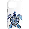 Ocean Aesthetic Decor Custodia per iPhone 16 Pro Tartaruga Tribale Motivi Polinesiani Blu Ornamentale