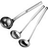 Guanici Manico Lungo Zuppa Mestolo Mestolo Lungo per Zuppa con Manico Lungo Mestolo Metallico Inox Professionale con Foro Appendere Professionali da Cucina Durevoli per Zuppe, Stufati, Sugo（3 Pezzi）