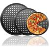 PENRUNKA 3 Pezzi 32/29/26CM Teglia Pizza Antiaderente Professionale Rotonda, Teglie Acciaio Carbonio Pizza da Forno Forata, Teglia Pasticcini Riscaldamento Uniforme per Cottura in Casa e Nei Ristoranti