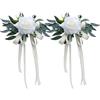 JSUOEO Decorazione per auto da matrimonio, 2 pezzi, vintage, con ventose, per specchietto retrovisore (bianco)