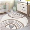 Paco Home Tappeto Bambini Cameretta Arcobaleno Cuore 3D Beige Crema, Dimensione:Ø 120 cm tondo
