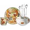 Ritzenhoff & Breker Set di stoviglie per bambini con posate animali della foresta, 7 pezzi, multicolore, ciotola in porcellana, forchetta, forchetta, piccola e grande forchetta in acciaio inox