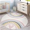 Paco Home Tappeto Bambini Cameretta Arcobaleno Cuore 3D Rosa Crema, Dimensione:Ø 120 cm tondo