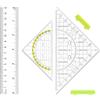 VOSSOT 3 Pezzi Set Geometria 2 Squadre con Manico + Righello 15 cm Strumenti Scolastici in Plastica Trasparente per Bambini, Squadra Durevole Scuola, Studenti, Disegno Tecnico Misurazioni Precise