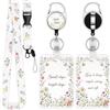 WALLFID Set da 2 Porta Badge Motivazionale con Laccio Retrattile, Tema Fiori del Mese di Compleanno, Porta Badge con Laccio Staccabile per Donne, Infermiere, Insegnanti (Gänseblümchen - Apr/Aug)