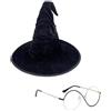 CPRNQY Cappello da strega da donna, costume da strega, 1 paio di occhiali asimmetrici neri dorati e 1 cappello da strega raffinato, per Halloween, carnevale, cosplay, feste, ideale per feste
