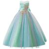 YOSICIL Costume da Principessa ELSANNA Green Princess Costume Kids Girl Ricamo Fancy Dress con Maniche in Pizzo Trasparente Princess Cosplay Dress for Girls,Verde-4PS,130