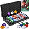 Queensell Set Poker con 300 Fiches, 2 Mazzi di Carte, Dadi e Pulsanti Dealer, Small Blind e Big Blind, Valigetta in Alluminio per Texas Hold'em