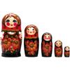 rukauf Hohlama Fantasia Matrioska Matrioska Babushka 18 cm altezza - 5 bambole in legno - diversi motivi - Bambola in legno Матрёшка хохлама Matruschka chohlama (nero-rosso)