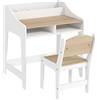 AIYAPLAY Set Scrivania e Sedia per Bambini 3-8 Anni con 3 Scomparti Aperti, Bordi Arrotondati, in Legno, Color Legno | Aosom Italy