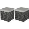 Outsunny Set da 2 Sgabelli da Giardino con Cuscino e Poggiapiedi, Spazio di stoccaggio in rattan PE, 40x40x41 cm, Grigio Chiaro | Aosom Italy