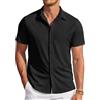 Coofandy Men's Untucked Shirts Short Sleeve Regular Fit Summer Button Down Shirts Black