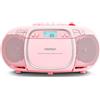 MEDION® MEDION E66476 Sistema audio stereo (boombox, lettore CD, MP3, cassetta, lettore portatile di cassette per bambini, radio FM, AUX, cuffie, rete e batteria) Rosa