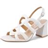 QUEEN HELENA Sandali con Tacco Largo Donna con Cinturino Casual Eleganti ZM9946 (Bianco, Sistema Taglie Calzature EU, Adulto, Donna, Numero, Media, 35)