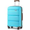 KONO Valigia Media Rigida Trolley Medio da Viaggio in Polipropilene con 4 Ruote e Lucchetto TSA 65x44x27cm, Blu/Marrone
