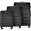 WITTCHEN valigia da viaggio set di 3 valigie trolley bagaglio a mano valigia a rotelle in ABS con 4 ruote spinner chiusura a combinazione maniglia telescopica Globe Line Nero Ryanair/ITA Airways